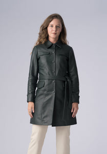 women leather long coat