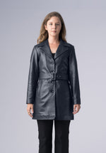 Load image into Gallery viewer, women leather belted-coat
